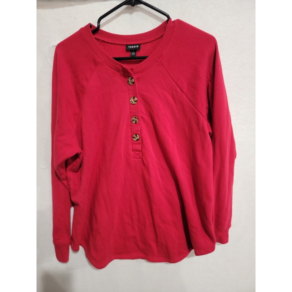 Torrid Cozy‎ Fleece Henley Sweatshirt Long Sleeve Red Womens Plus Size 1 1X